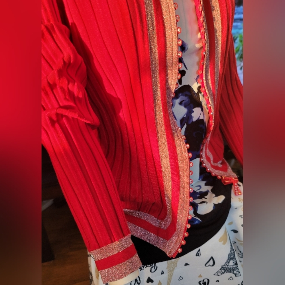 ❗️ Red Women's sweater with Silver Accents . FONTANA ❗️ - Picture 4 of 12